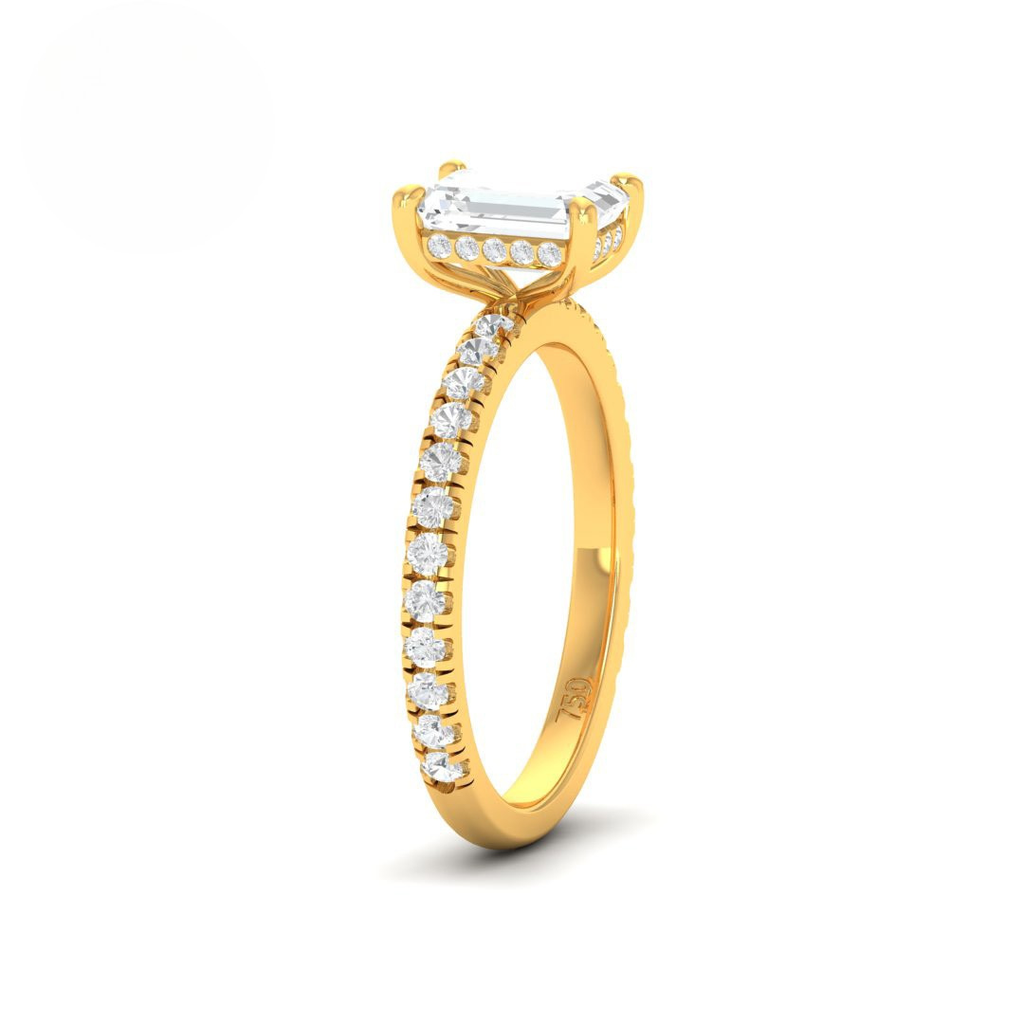  Emerald Diamond Hidden Halo and Diamond Band Engagement Ring  AAC00073