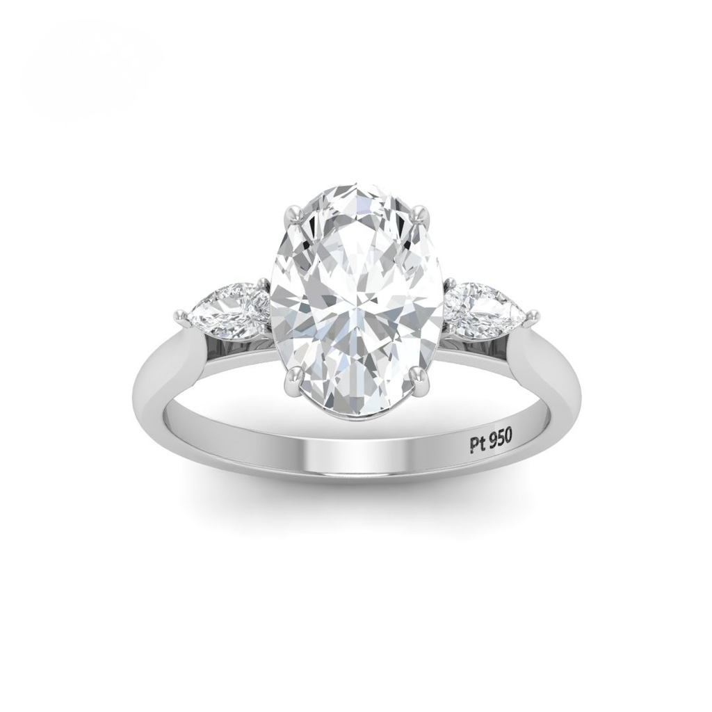 Trilogy engagement ring with oval centre diamond and pear diamond sides (Mounts) AAC00097