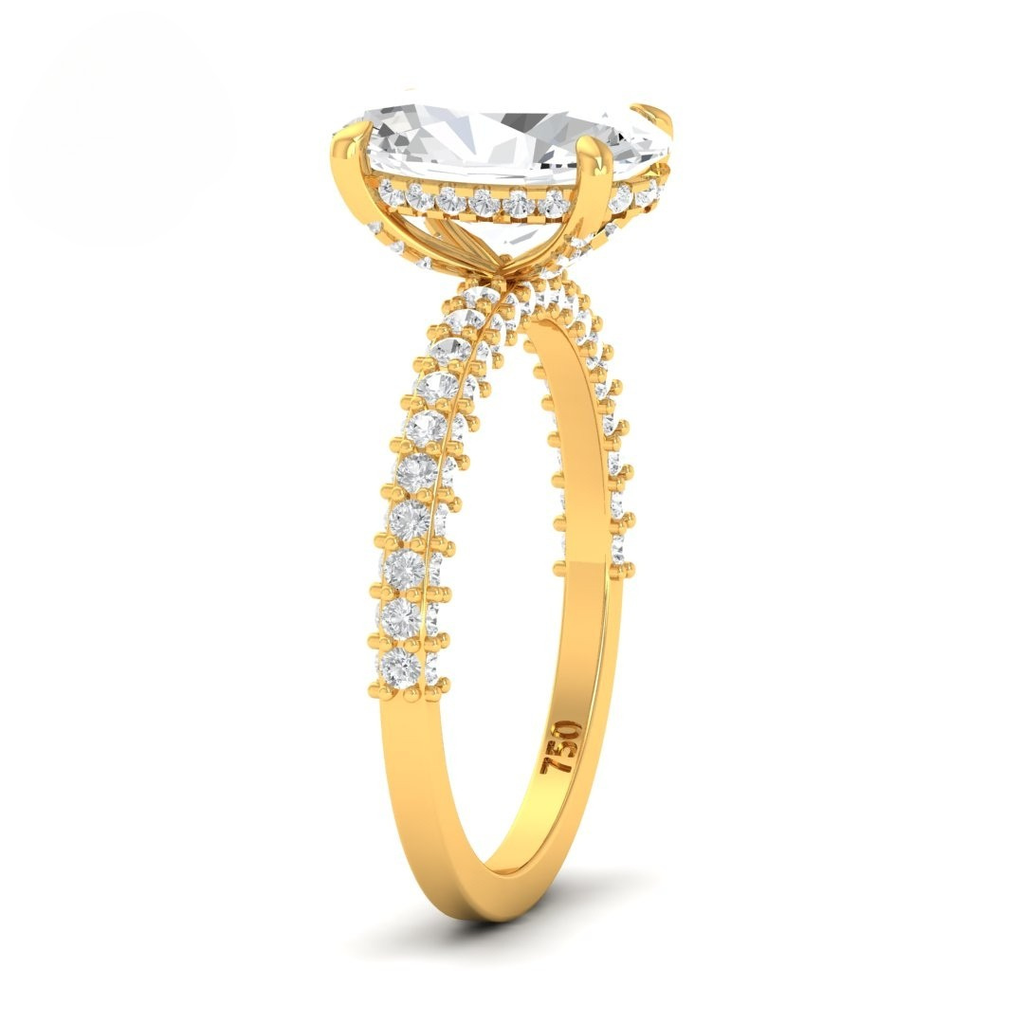 Oval Cut Diamond Engagement Ring With Diamond Hidden Halo And 3D Diamond Band  AAC00123