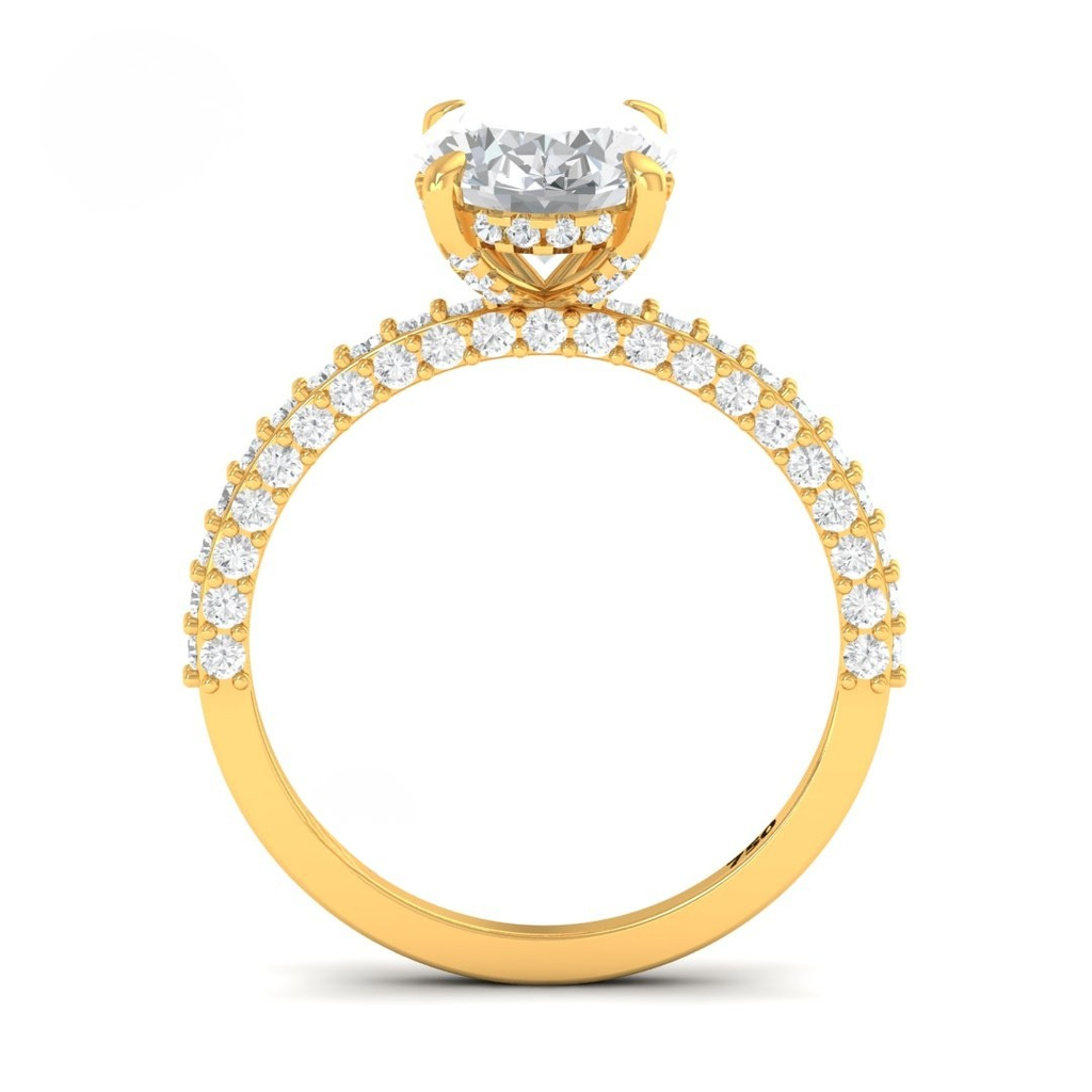 Oval Cut Diamond Engagement Ring With Diamond Hidden Halo And 3D Diamond Band  AAC00123