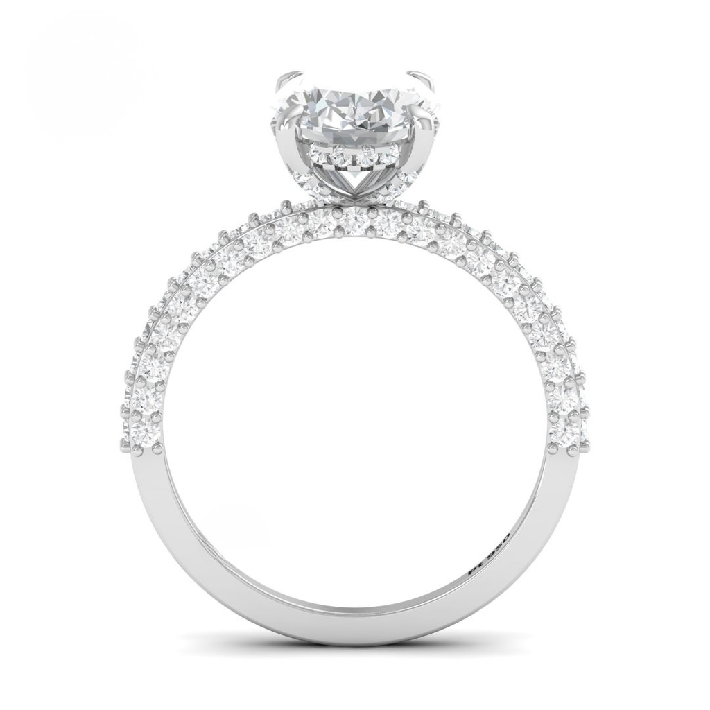 Oval Cut Diamond Engagement Ring With Diamond Hidden Halo And 3D Diamond Band  AAC00123