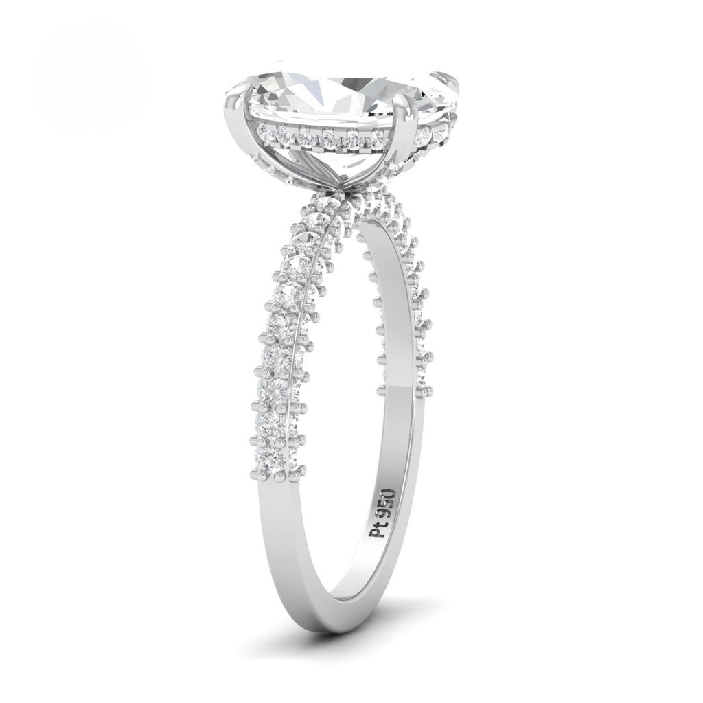 Oval Cut Diamond Engagement Ring With Diamond Hidden Halo And 3D Diamond Band  AAC00123