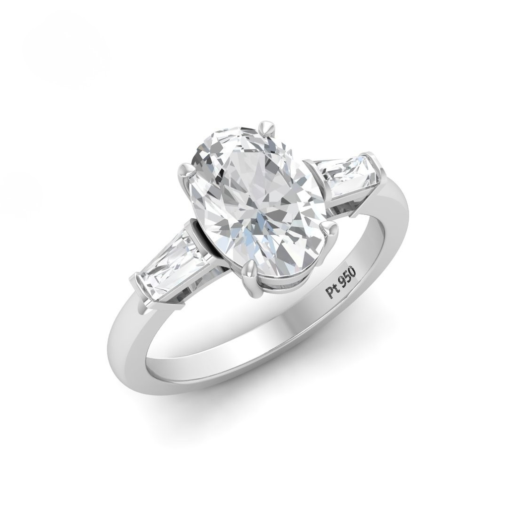 Oval Cut Diamond Engagement Ring With Tapering Baguettes Cut Side Diamond AAC00125