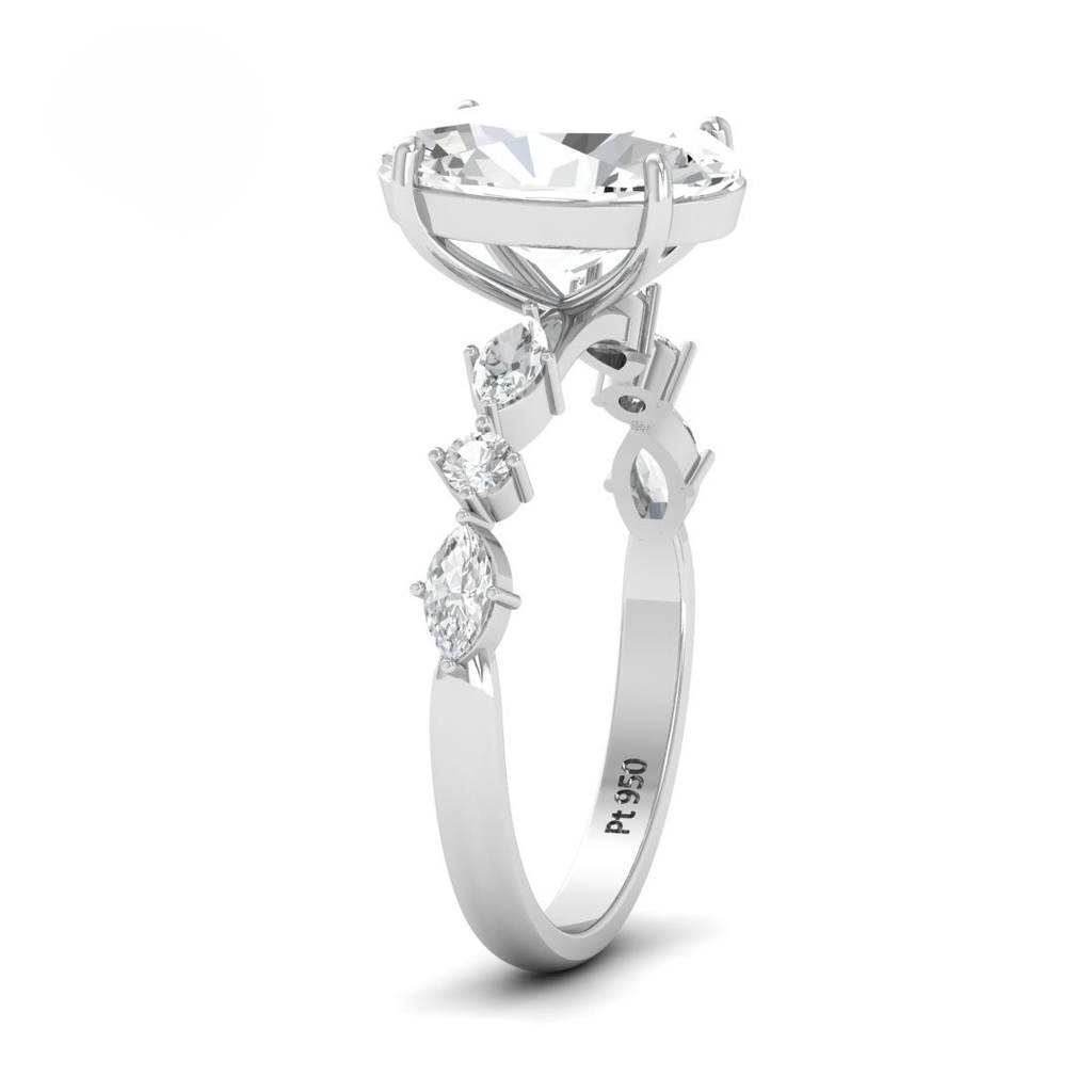 Oval Cut Diamond Engagement Ring With A Marquise And Round Cut Diamond Band   AAC00126