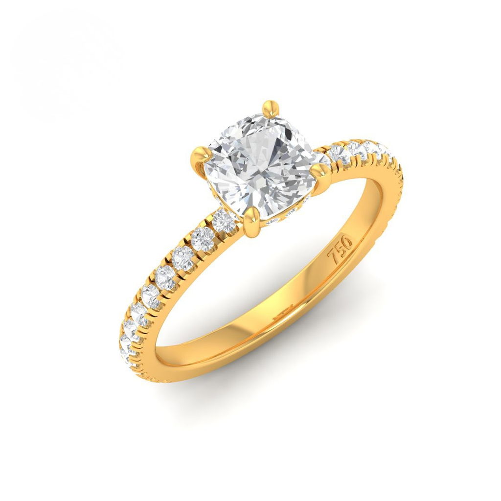  Cushion Diamond Hidden Halo and Diamond Band Engagement Ring AAC00028