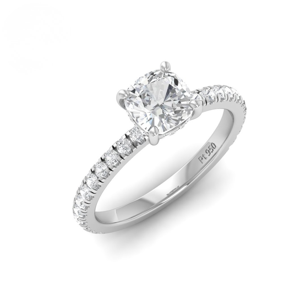  Cushion Diamond Hidden Halo and Diamond Band Engagement Ring AAC00028