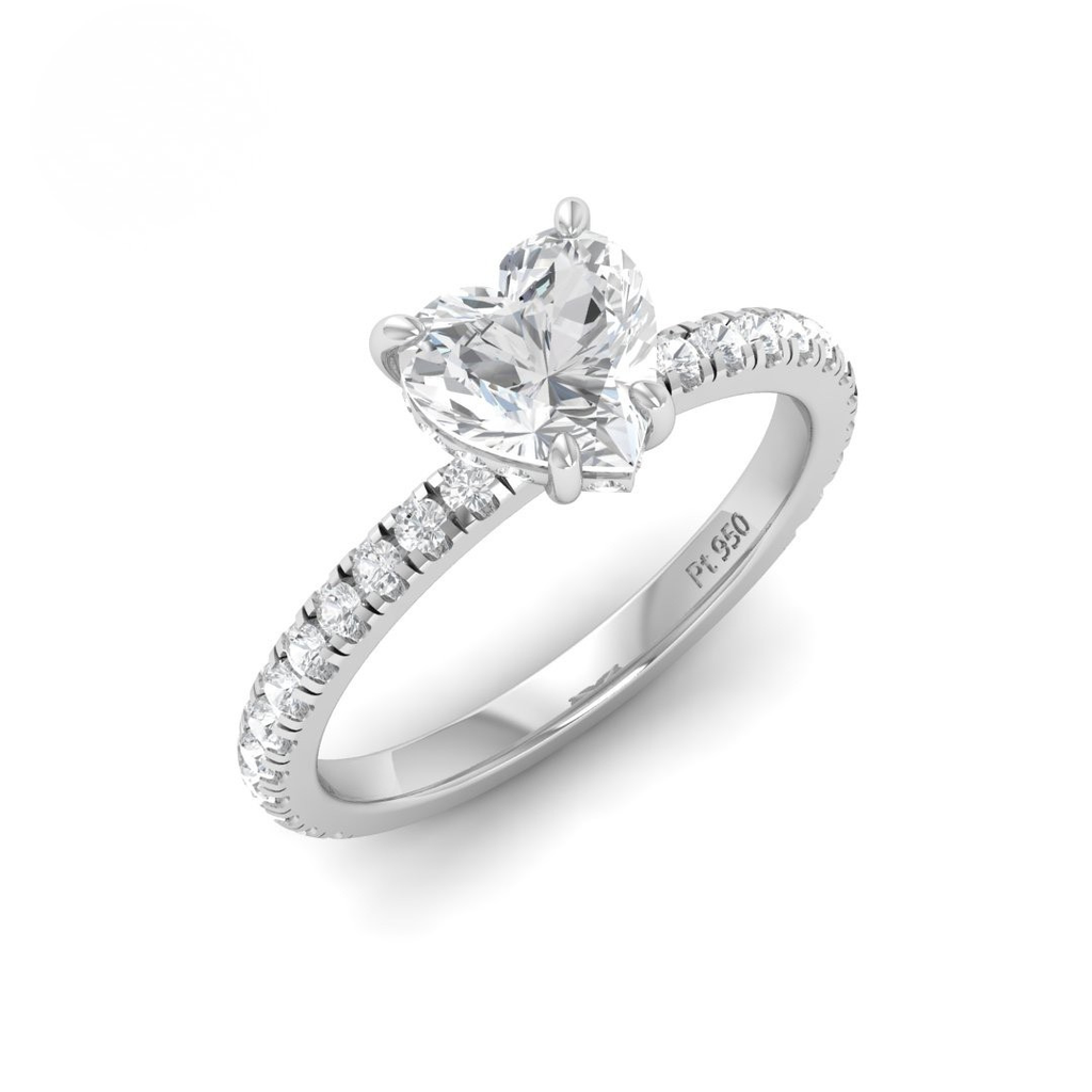 Heart Diamond Hidden Halo and Diamond Band Engagement Ring  AAC00066