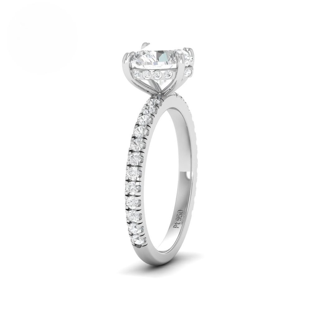 Heart Diamond Hidden Halo and Diamond Band Engagement Ring  AAC00066