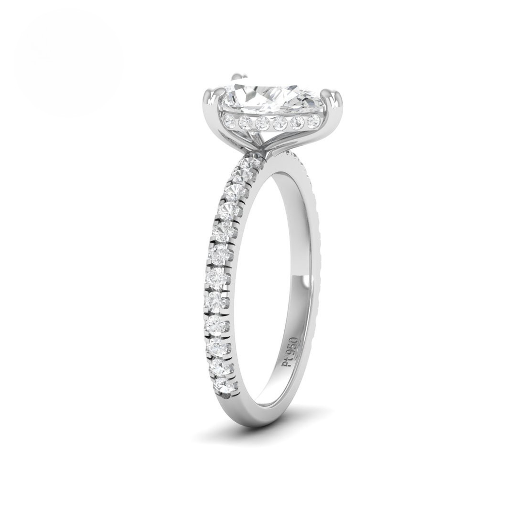 Pear Diamond Hidden Halo and Diamond Band Engagement Ring AAC00120