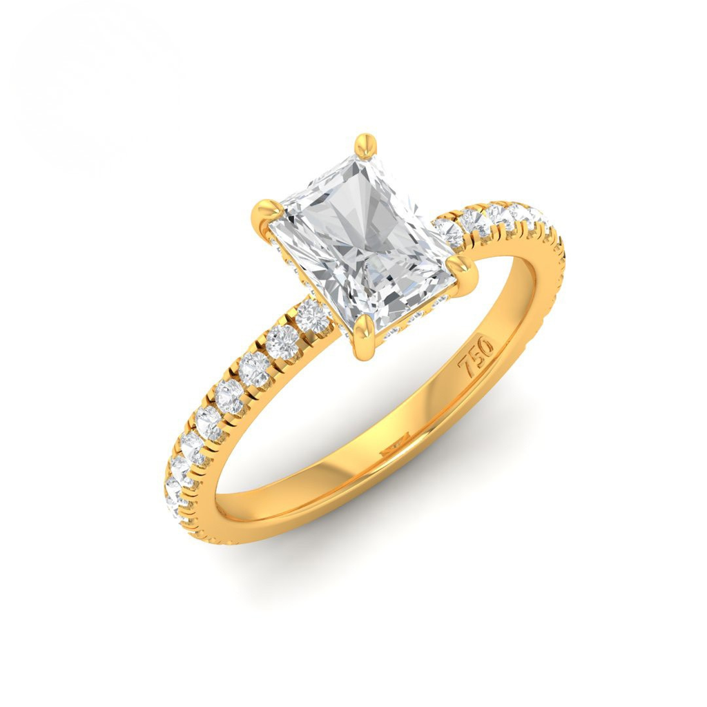 Radiant Diamond Hidden Halo and Diamond Band Engagement Ring AAC00048