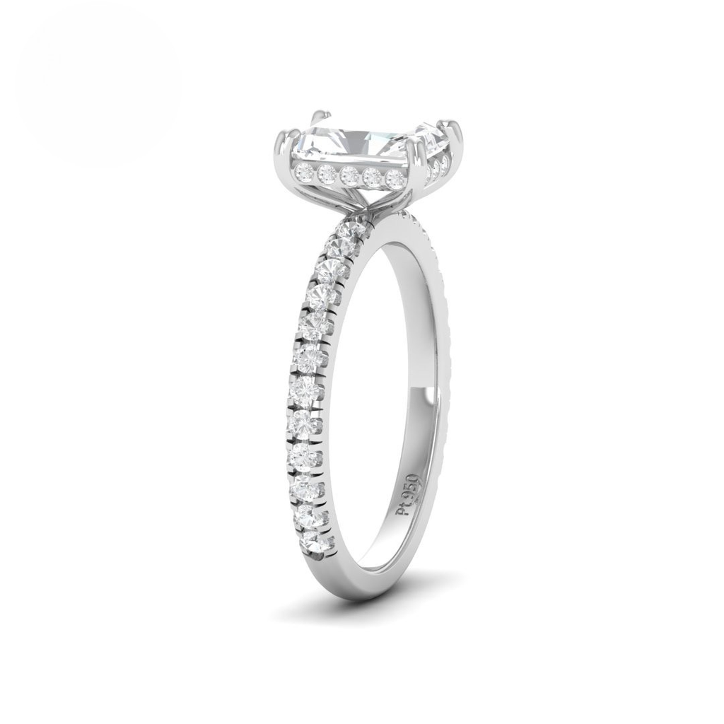 Radiant Diamond Hidden Halo and Diamond Band Engagement Ring AAC00048