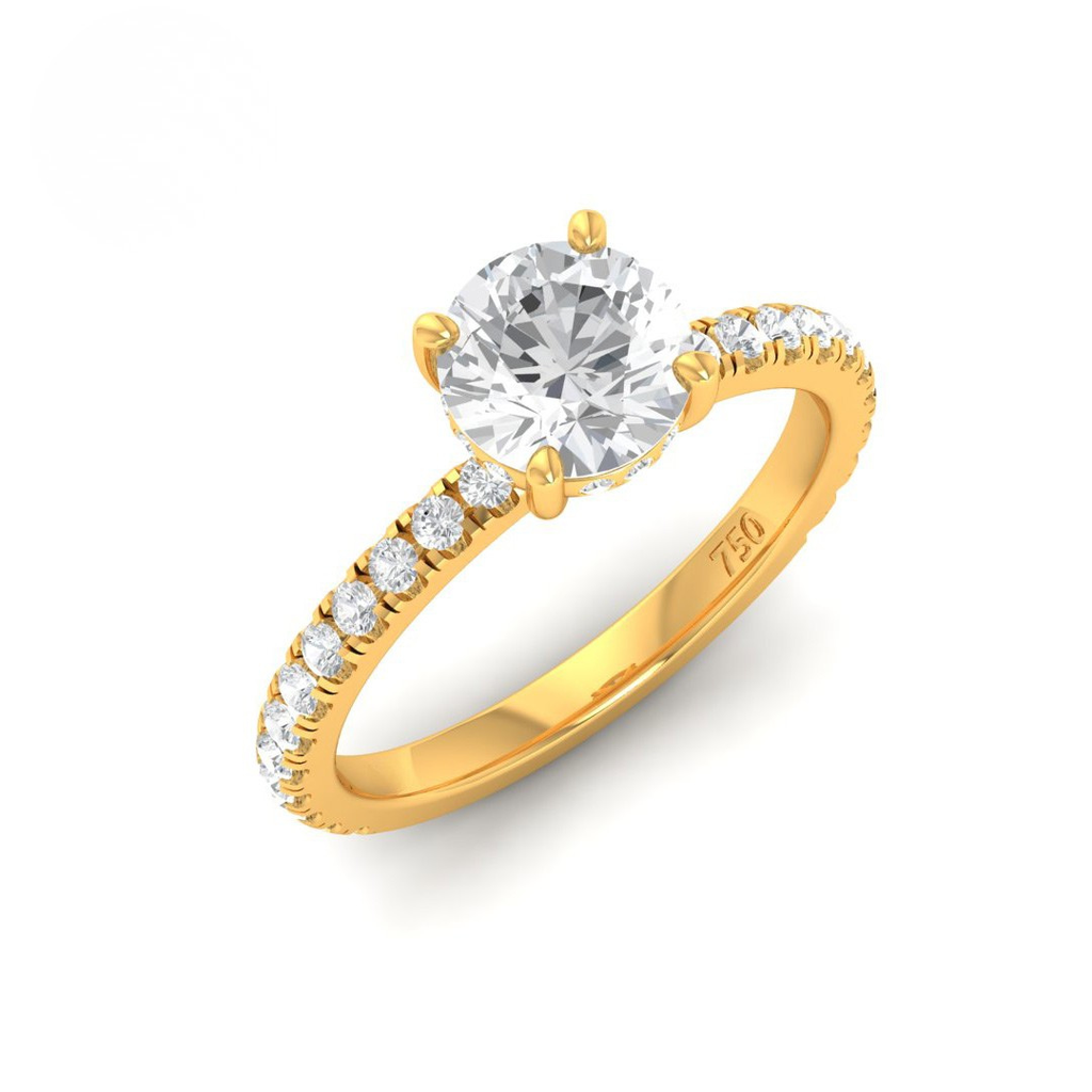 Round Diamond Hidden Halo and Diamond Band Engagement Ring AAC00078