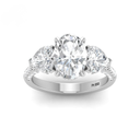 Oval Cut Diamond Engagement Ring with Heart Cut Side Diamonds and 3D Diamond Band  AAC00044 