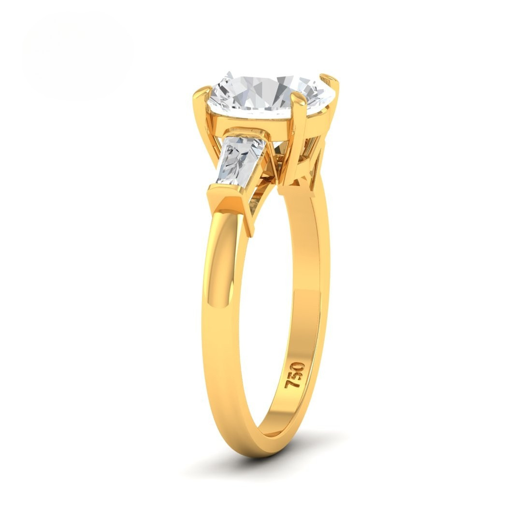  Round Cut Diamond Engagement Ring With Tapering Baguettes Cut Side Diamond AAC00034 