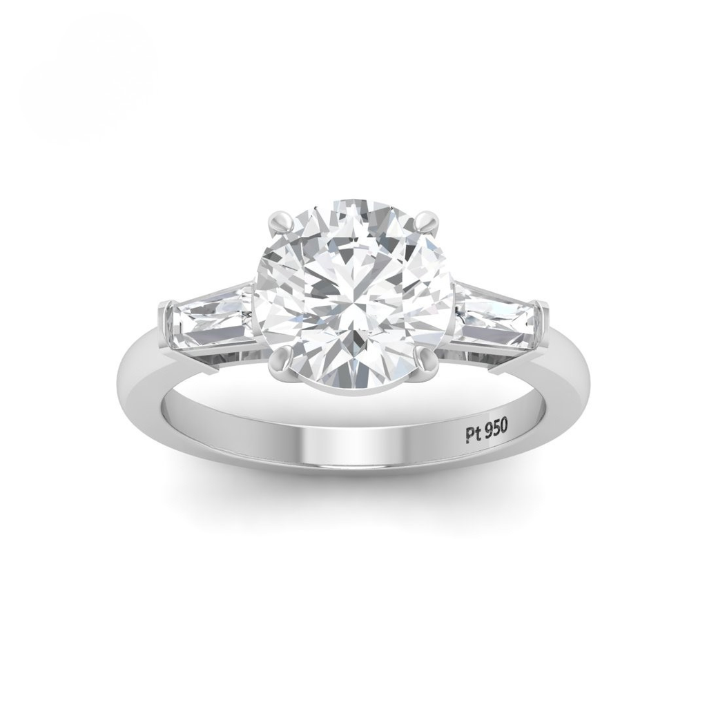  Round Cut Diamond Engagement Ring With Tapering Baguettes Cut Side Diamond AAC00034 