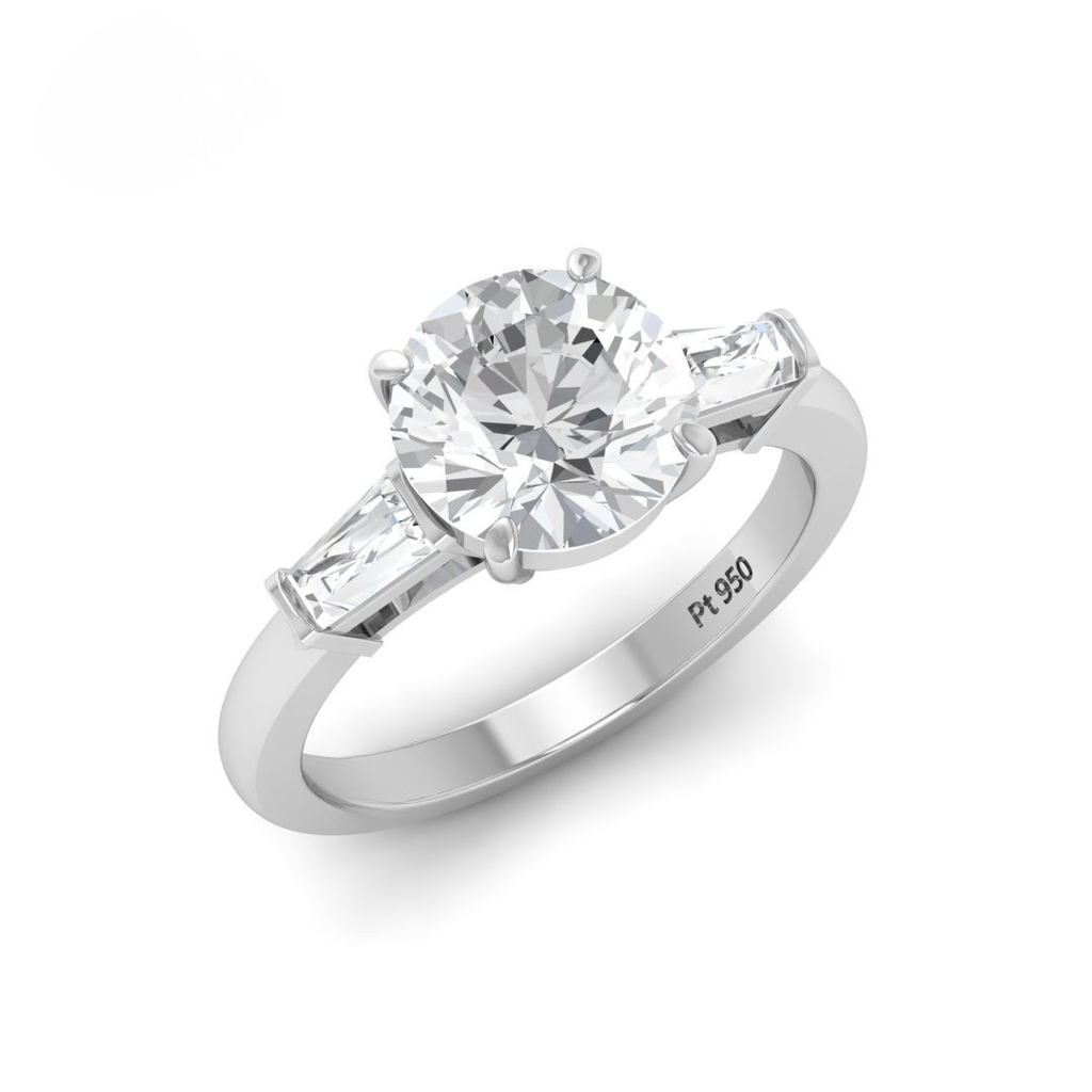  Round Cut Diamond Engagement Ring With Tapering Baguettes Cut Side Diamond AAC00034 