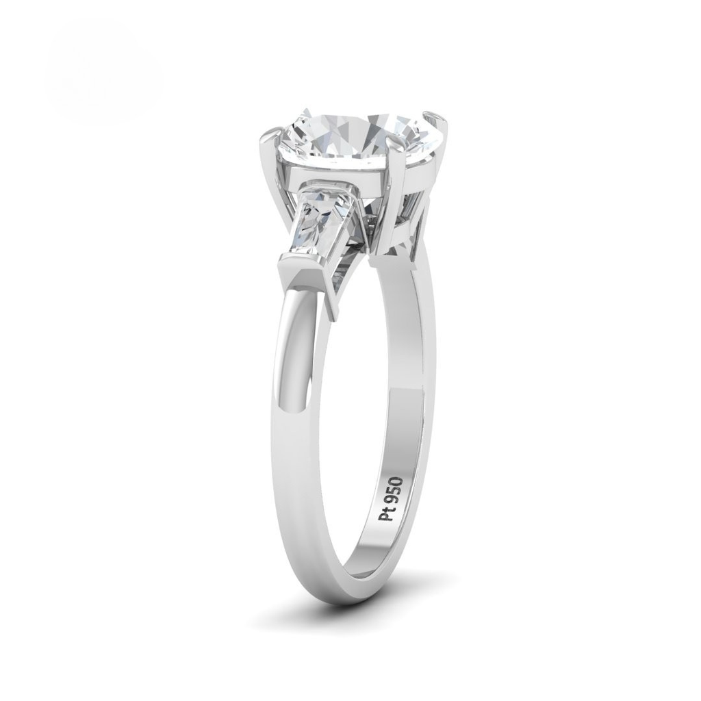  Round Cut Diamond Engagement Ring With Tapering Baguettes Cut Side Diamond AAC00034 