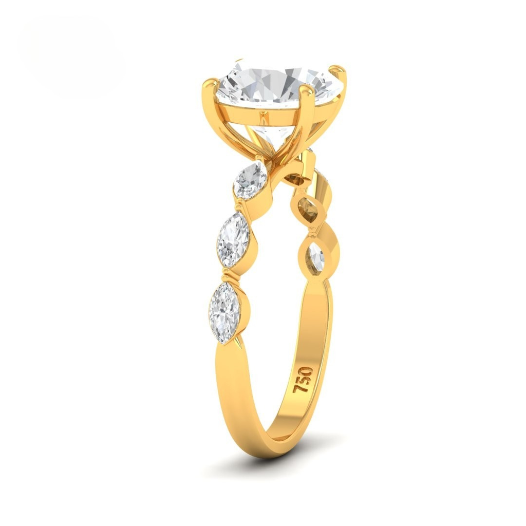 Round Cut Diamond Engagement Ring With A Marquise Cut Diamond Band AAC00043 