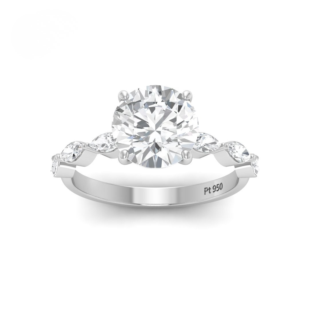 Round Cut Diamond Engagement Ring With A Marquise Cut Diamond Band AAC00043 