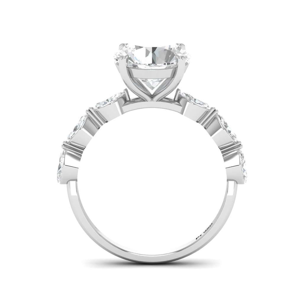 Round Cut Diamond Engagement Ring With A Marquise Cut Diamond Band AAC00043 