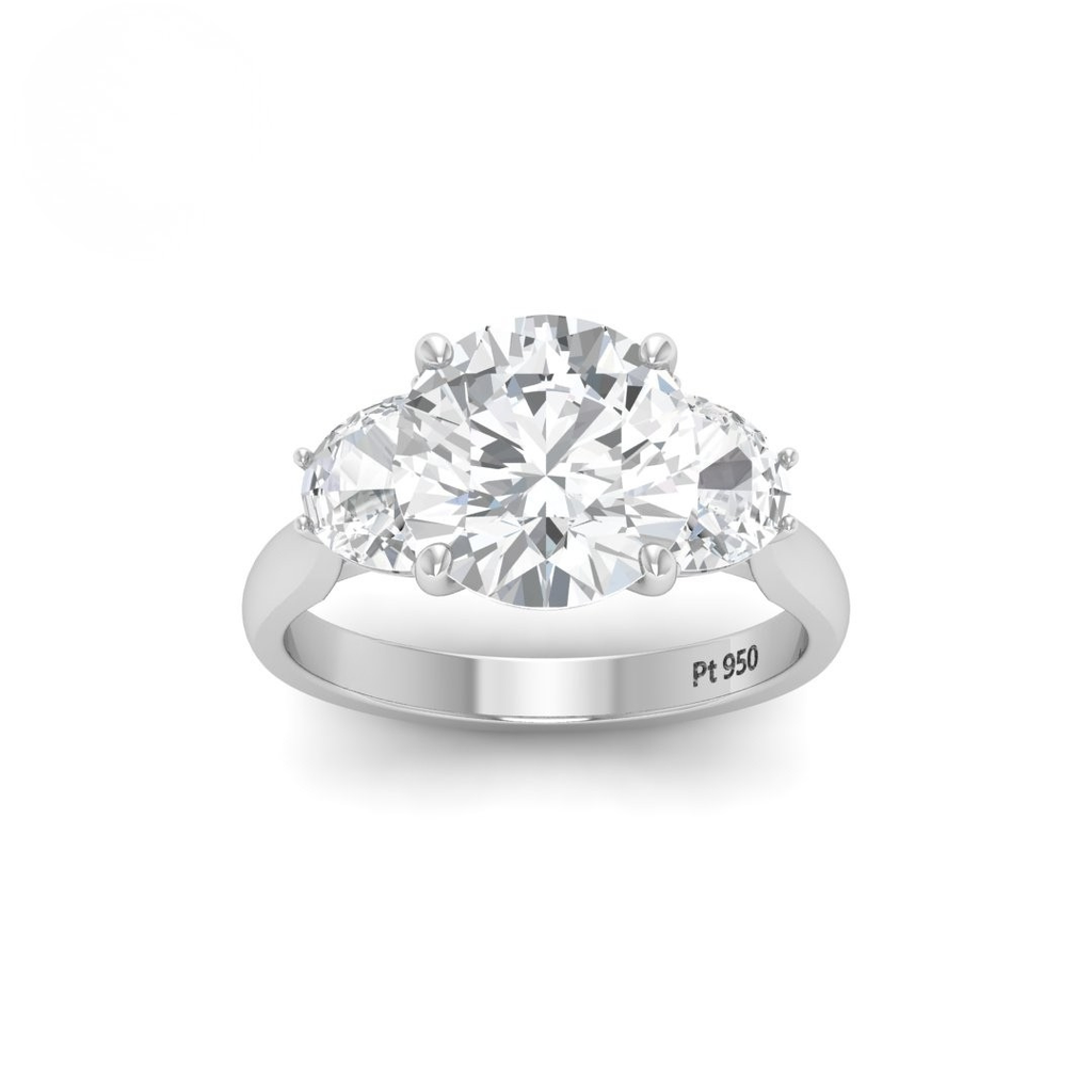 Round Cut Diamond Engagement Ring with Half Moon Cut Side Diamonds AAC00010