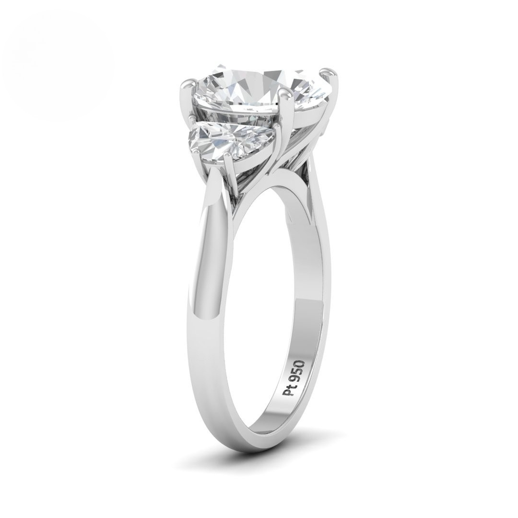 Round Cut Diamond Engagement Ring with Half Moon Cut Side Diamonds AAC00010