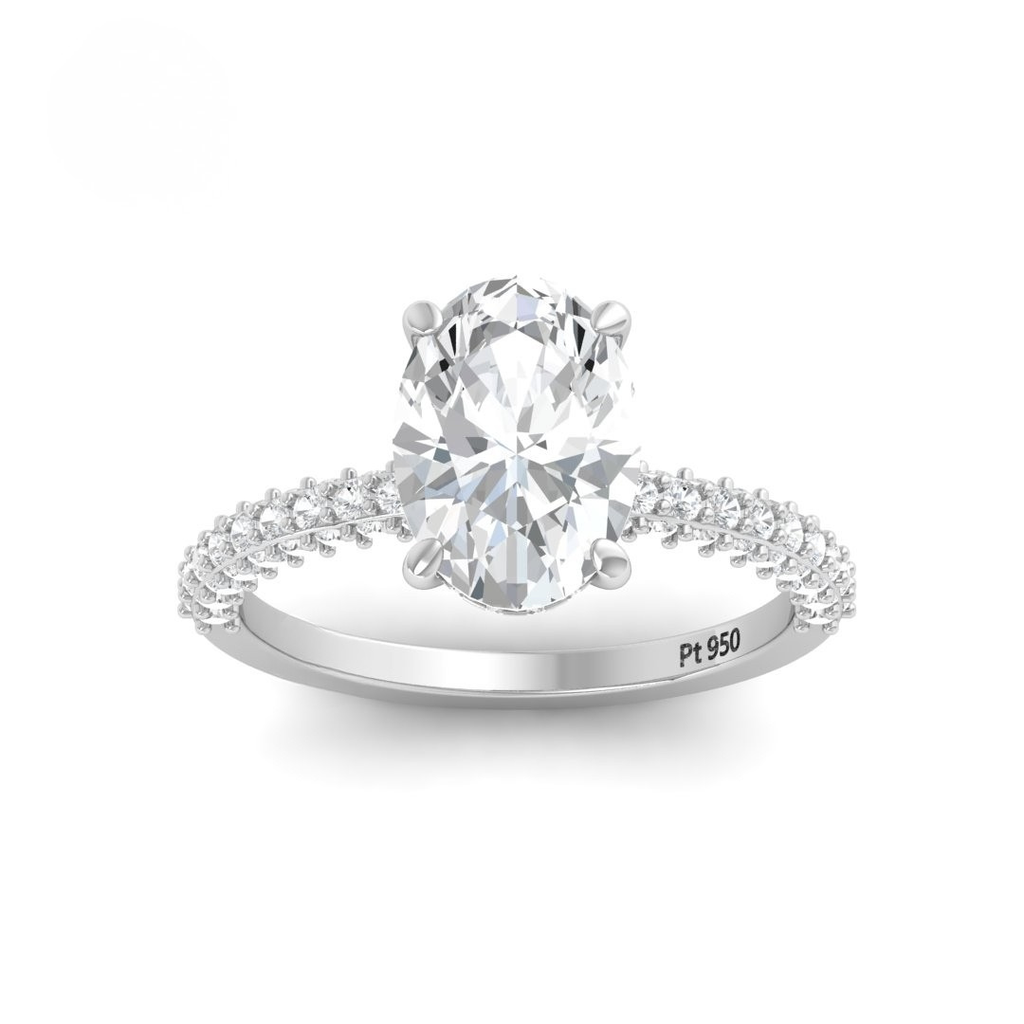 Oval Cut Diamond Engagement Ring With Diamond Hidden Halo And 3D Diamond Band  AAC00123