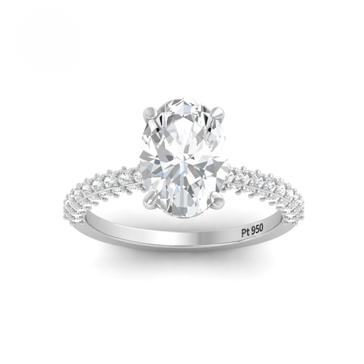 Oval Cut Diamond Engagement Ring With Diamond Hidden Halo And 3D Diamond Band  AAC00123