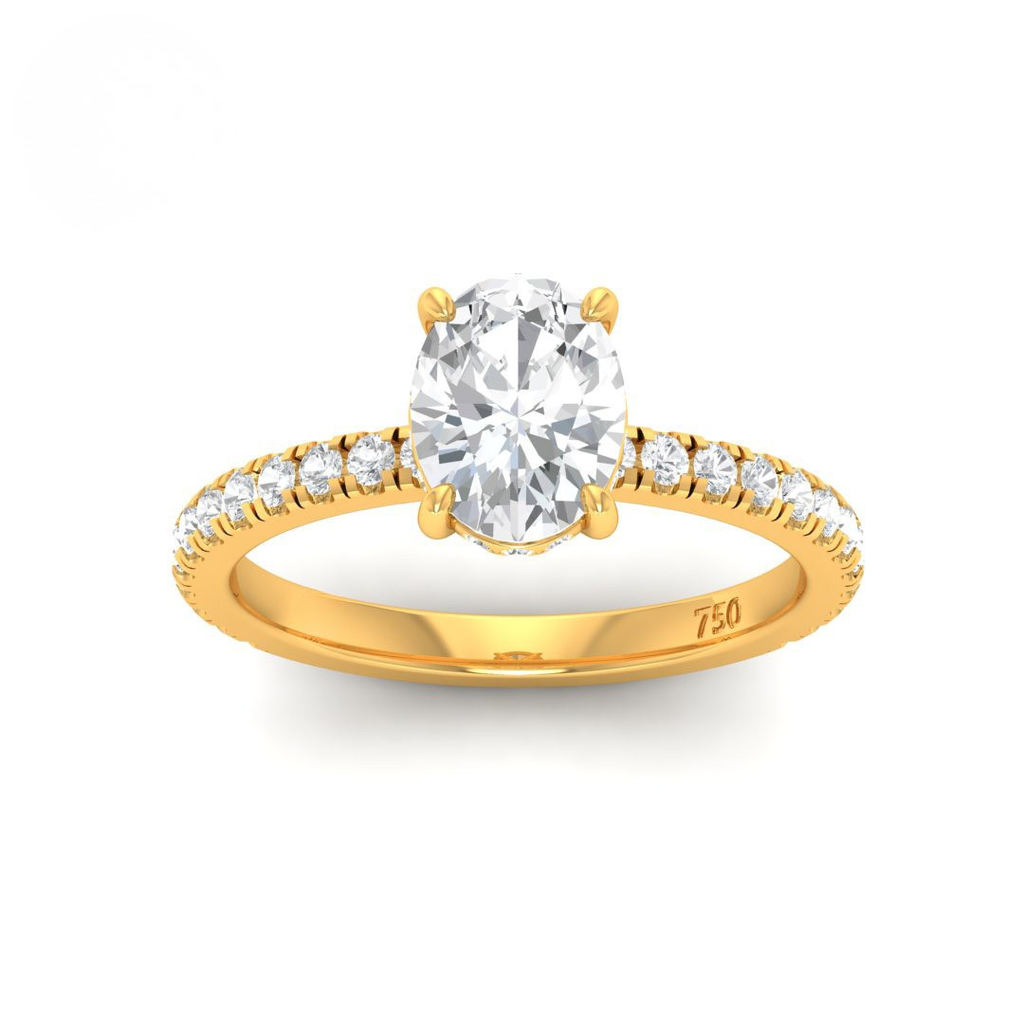 Oval Cut Diamond Engagement Ring with Diamond Hidden Halo and Diamond Band   AAC00003