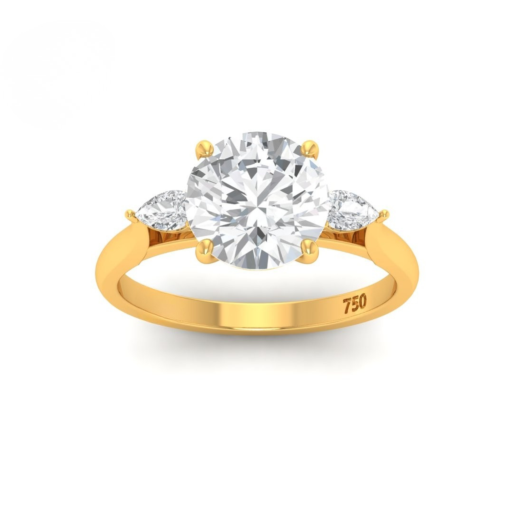Round Cut Diamond Engagement Ring With A Pear Cut Side Diamonds  AAC00038 