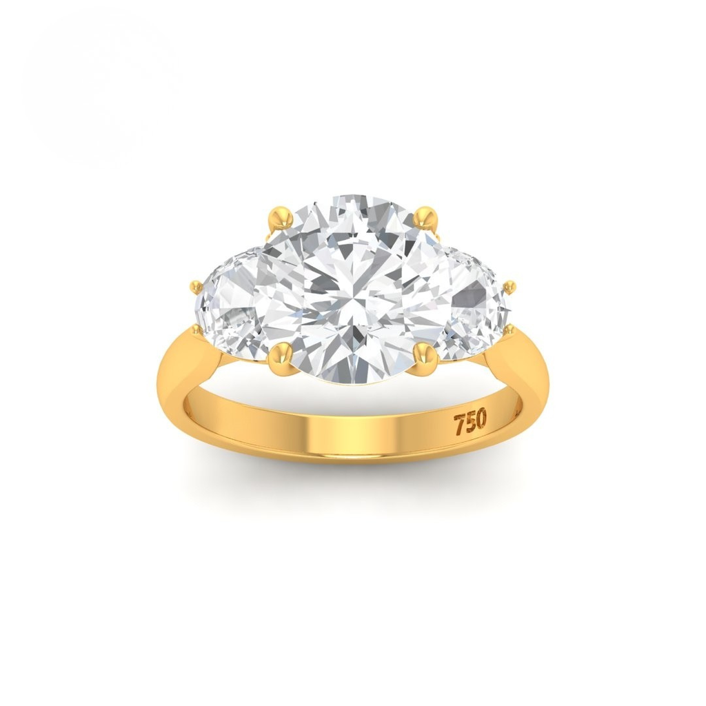 Round Cut Diamond Engagement Ring with Half Moon Cut Side Diamonds AAC00010