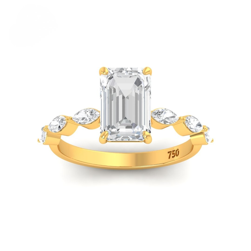 Emerald Cut Diamond Engagement RIng With A Marquise Cut Diamonds Band  AAC00056 