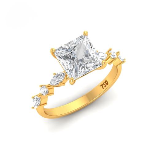 Princess Cut Diamond Engagement Ring With A Marquise and Round Cut Diamond Band AAC00124 
