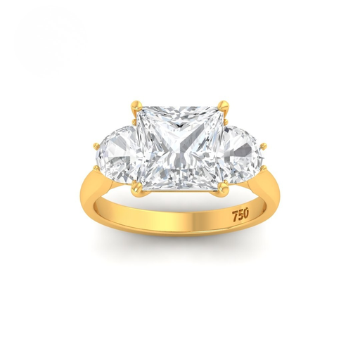Princess Cut Diamond with Half Moon Cut Side Diamonds AAC00127 