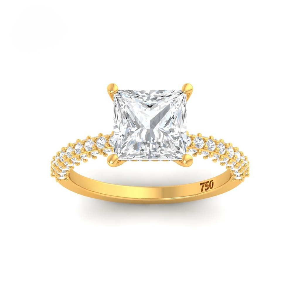 Princess Cut Diamond Engagement Ring With Diamond Hidden Halo And 3D Diamond Band AAC00131 