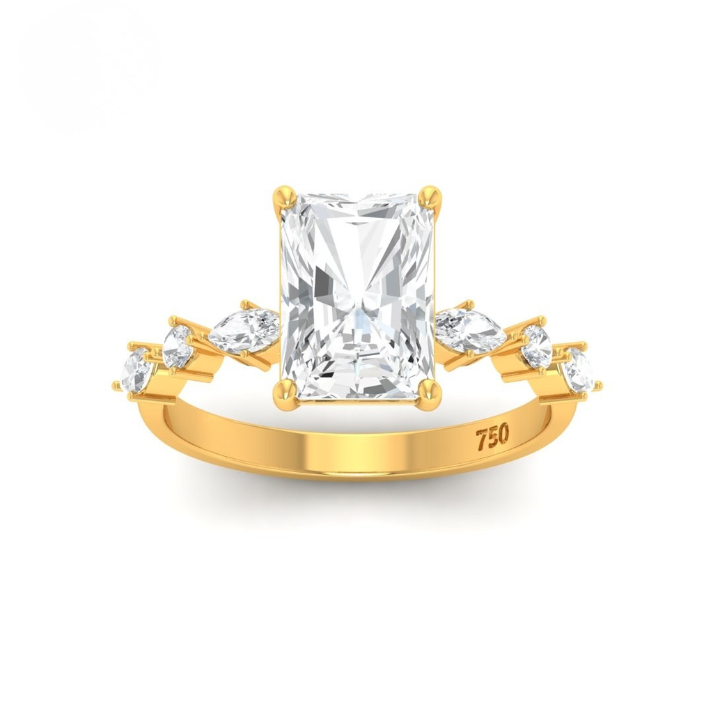 Radiant Heart cut diamond set on a marquise cut and round cut diamond band.  AAC00076